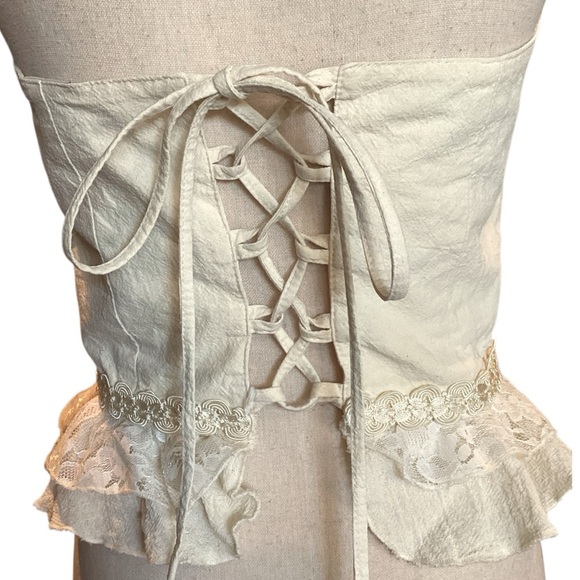 Mexico Lindo Creamy White Halter Tie Cotton Corset Top, Medium Romantic Coquette - Picture 7 of 10